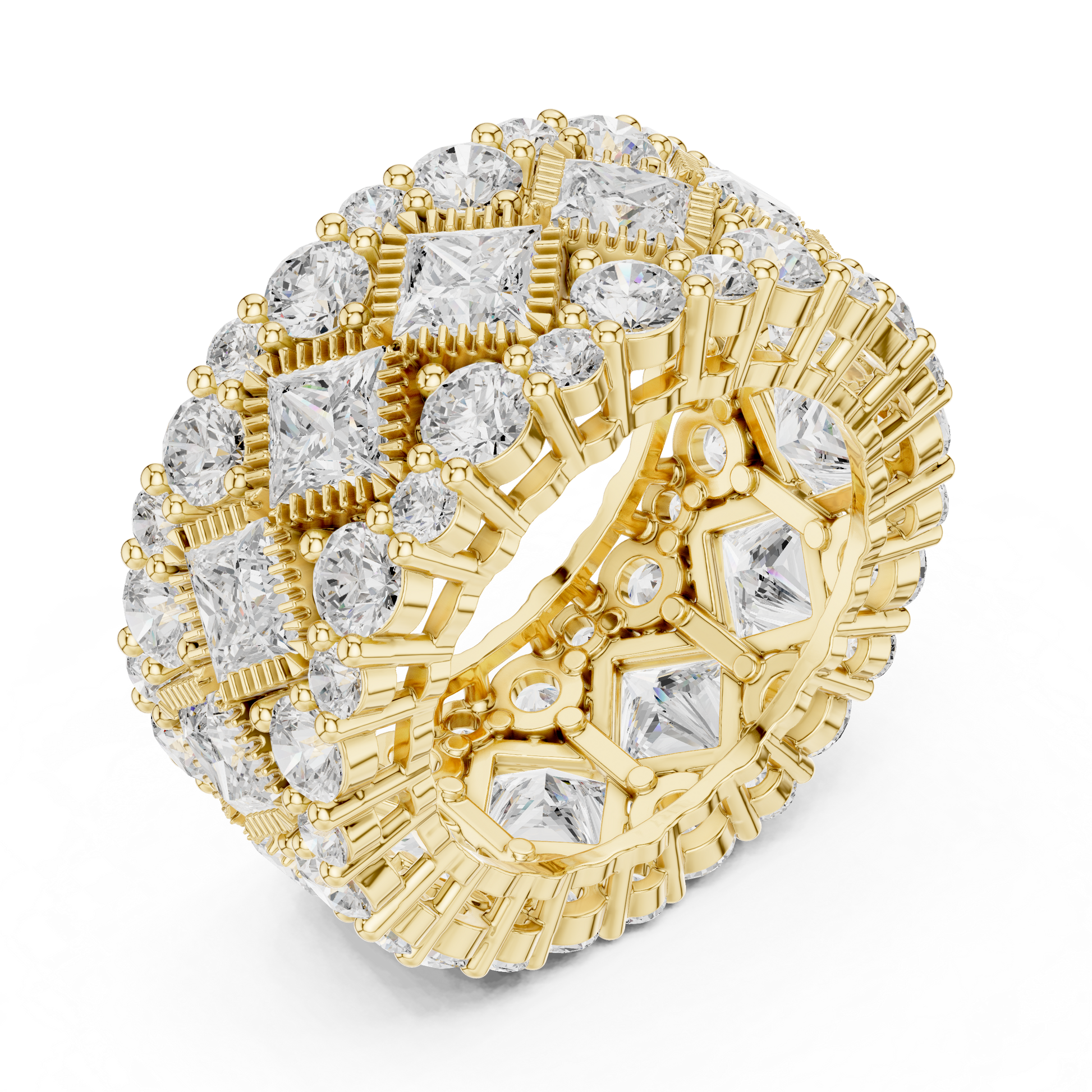 Princess Round Cut Lab Grown Diamond Ring in Yellow Gold