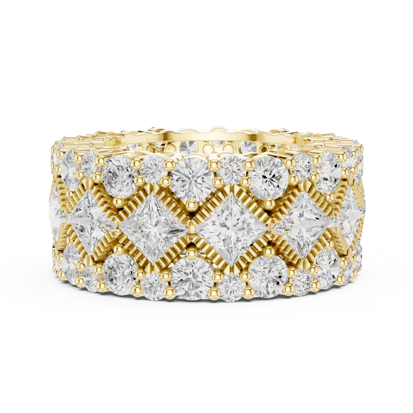 Princess Round Cut Lab Grown Diamond Ring in Yellow Gold