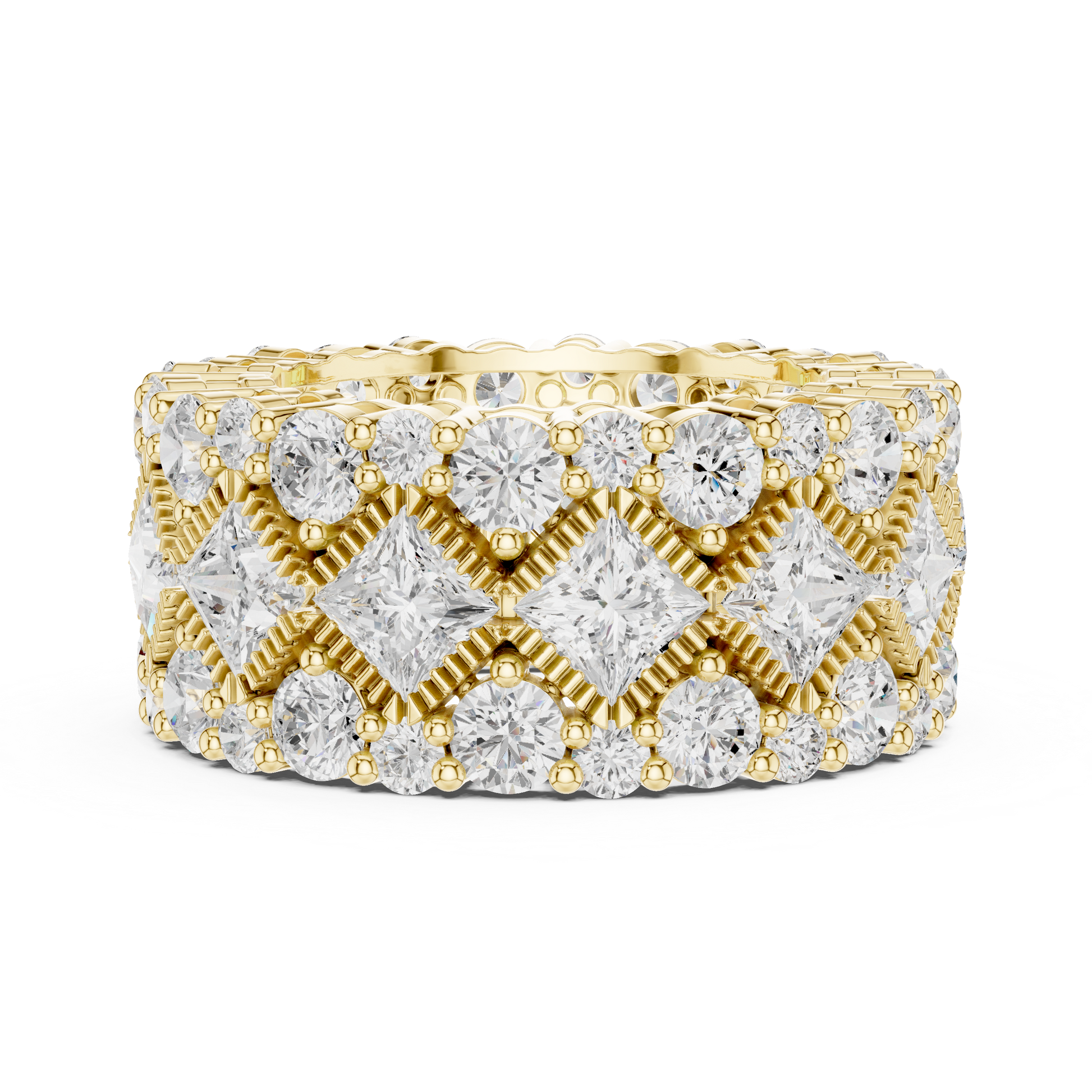 Princess Round Cut Lab Grown Diamond Ring in Yellow Gold