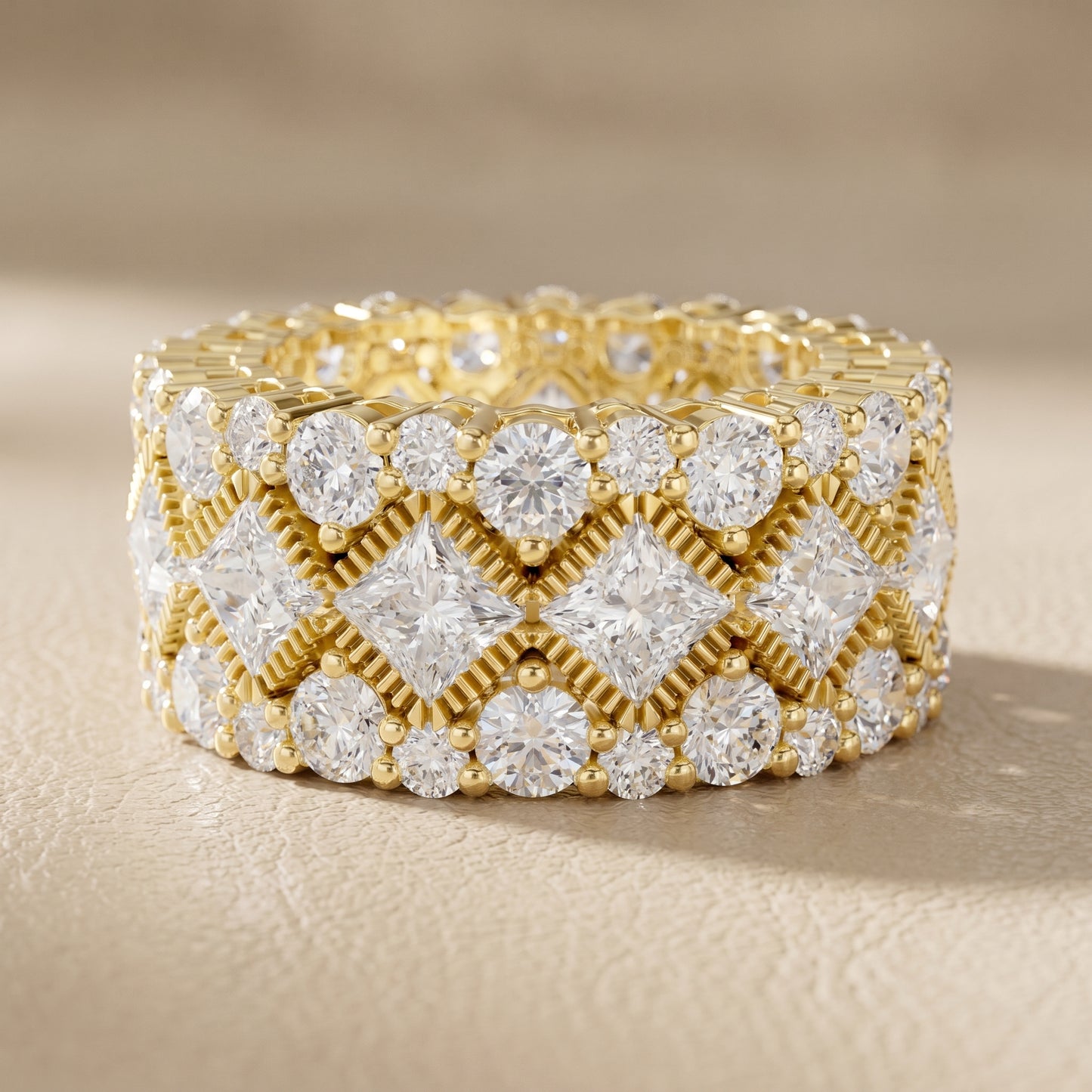 Princess Round Cut Lab Grown Diamond Ring in Yellow Gold