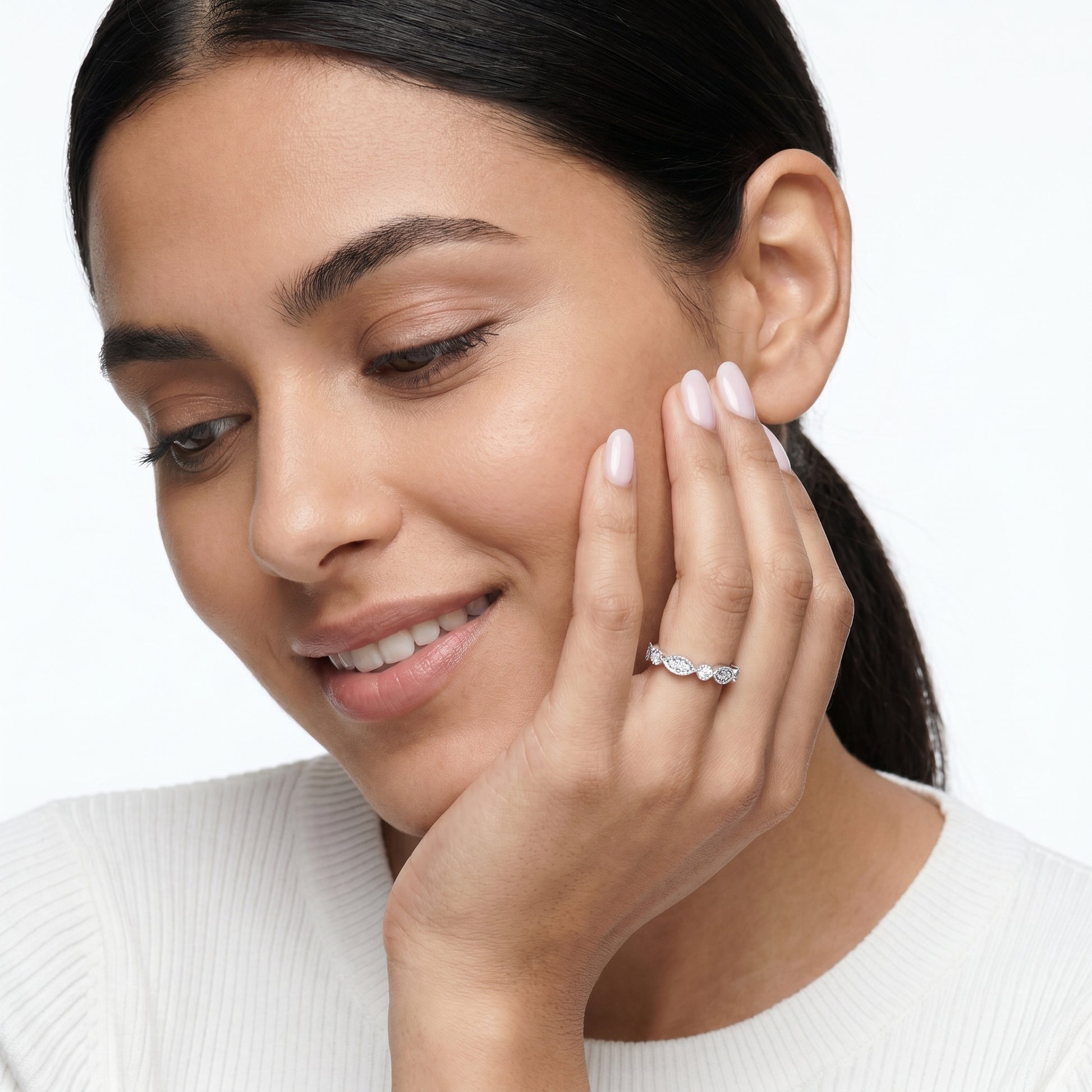 Round Cut Lab Grown Diamond Ring in White Gold