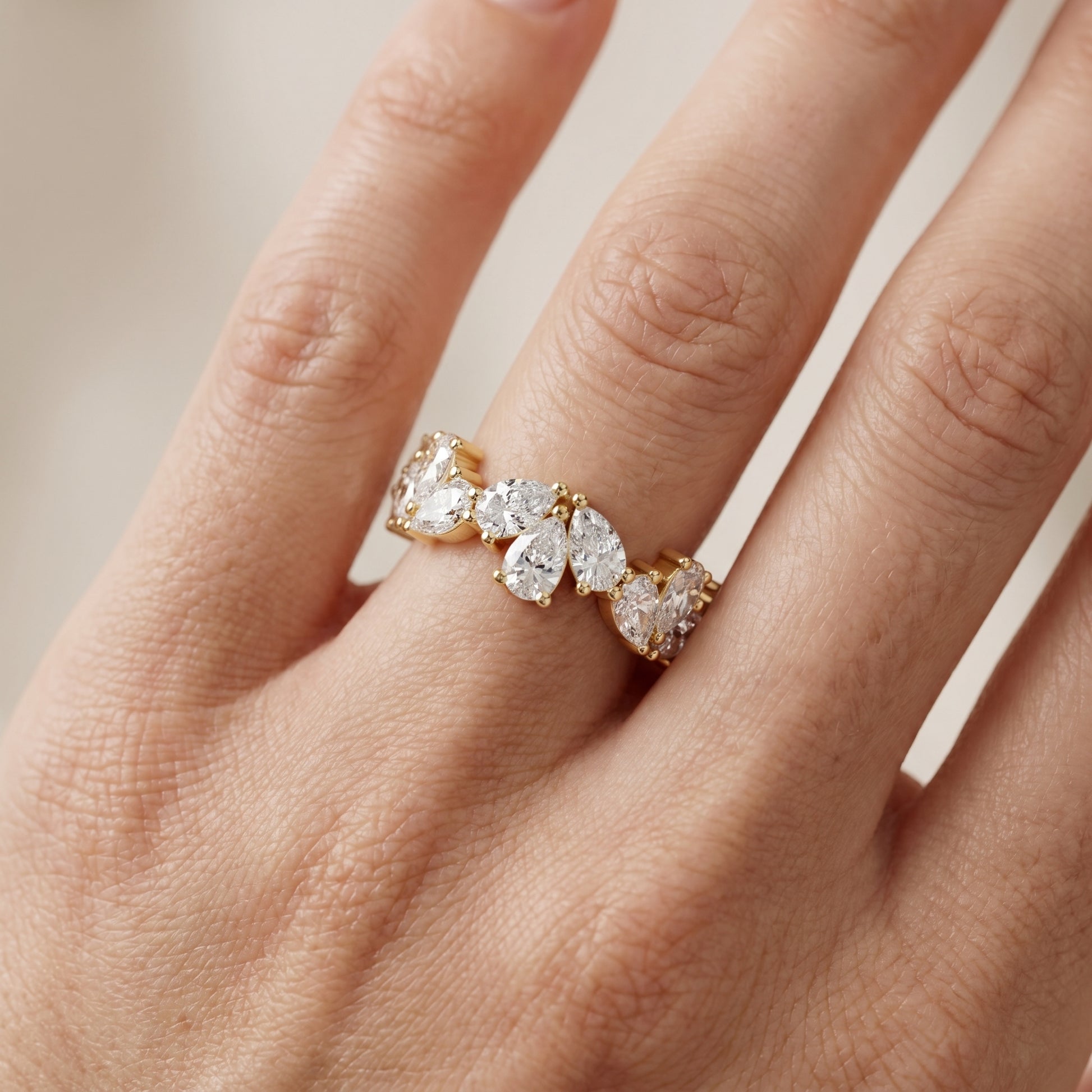 Pear Cut Lab Grown Diamond Ring in Yellow Gold