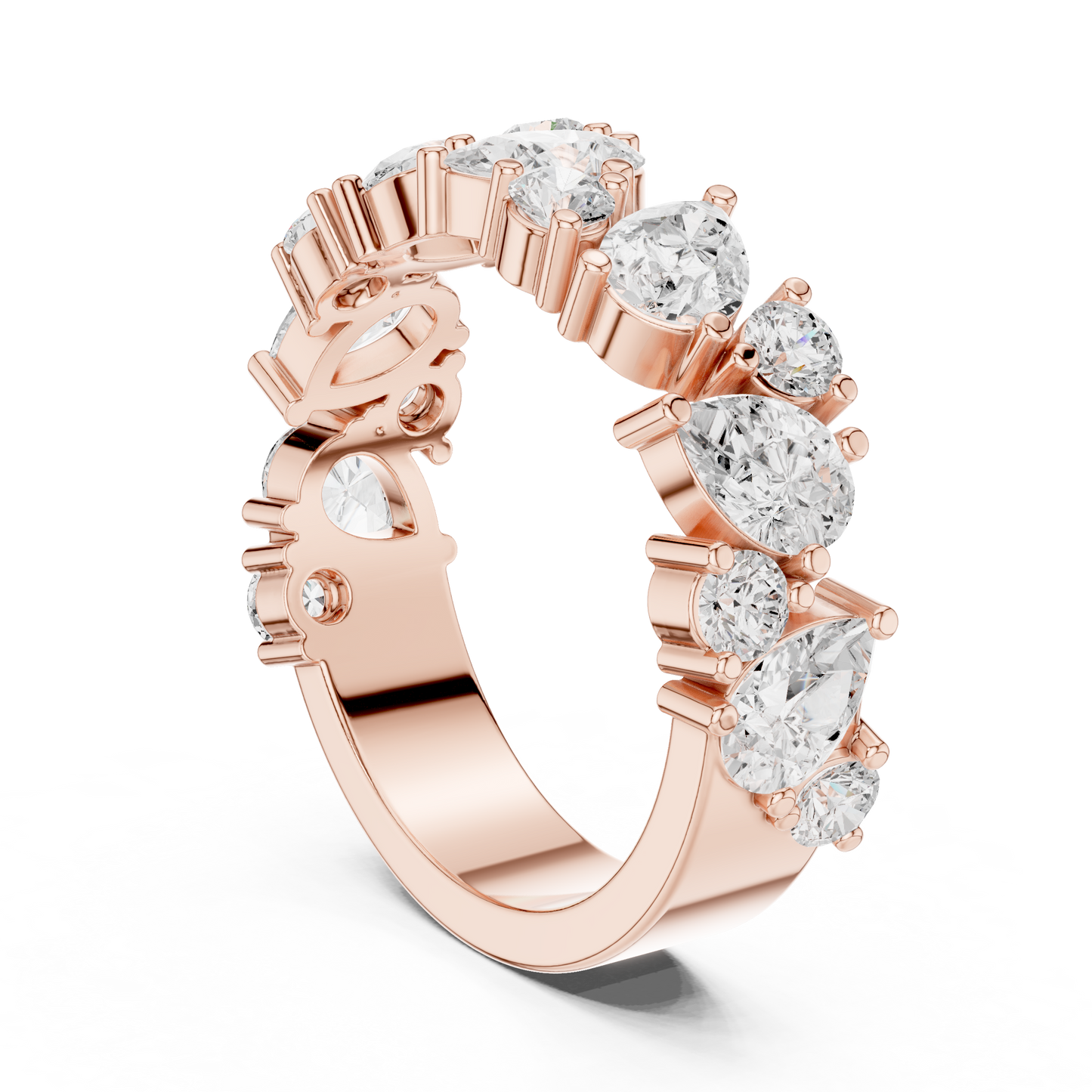 Pear Round Cut Lab Grown Diamond Ring in Rose Gold