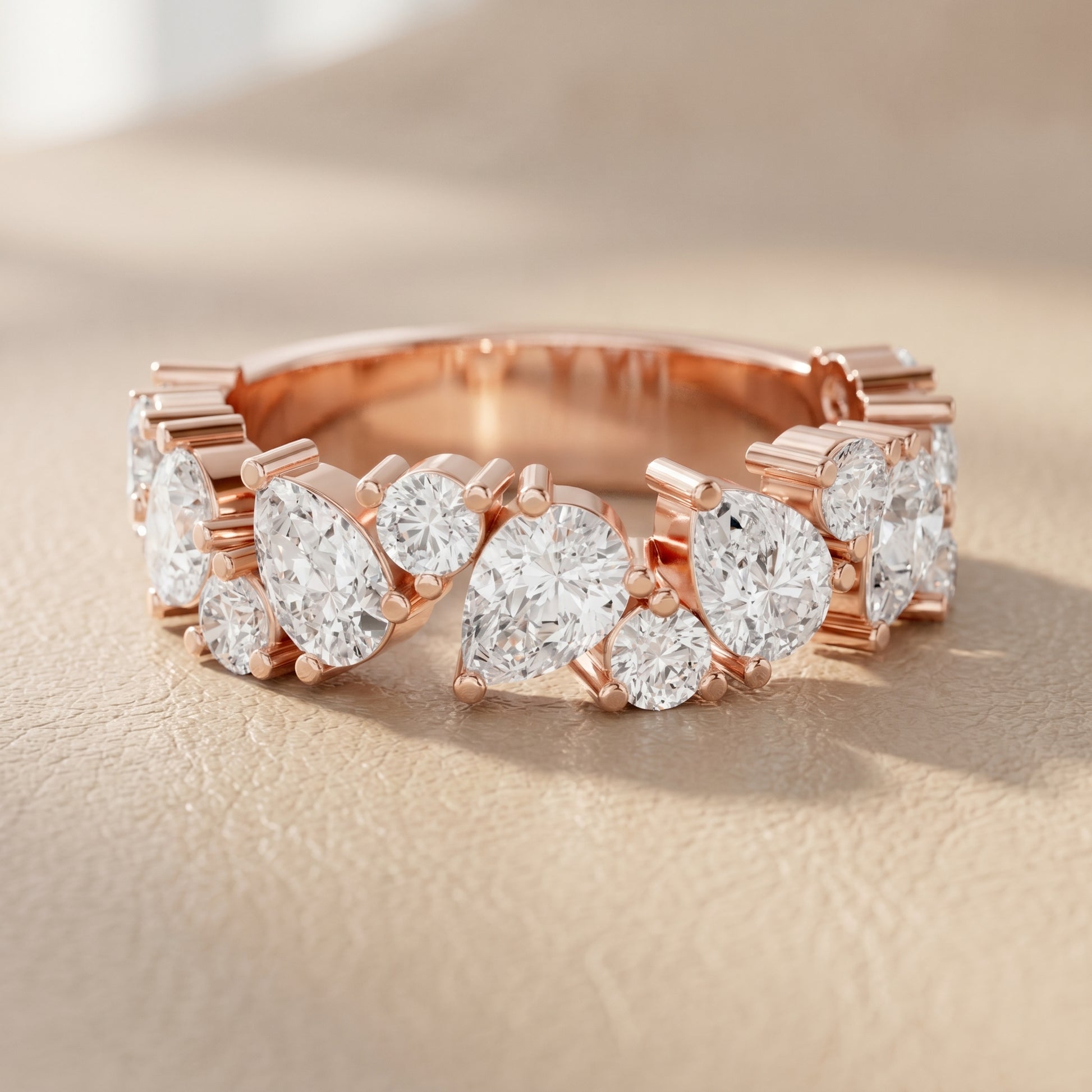 Pear Round Cut Lab Grown Diamond Ring in Rose Gold