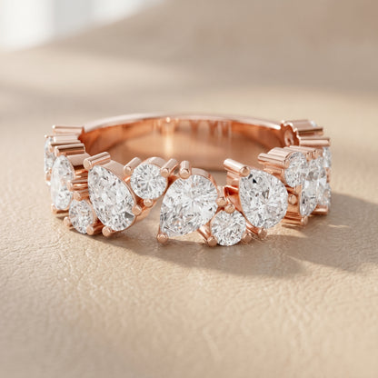 Pear Round Cut Lab Grown Diamond Ring in Rose Gold