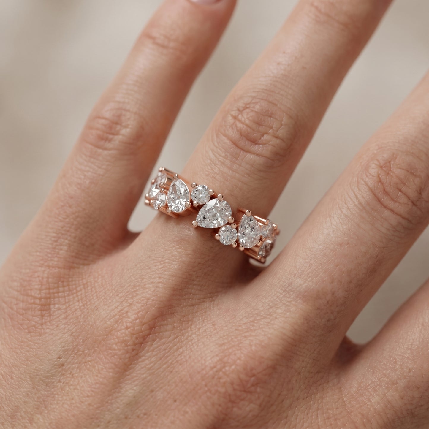 Pear Round Cut Lab Grown Diamond Ring in Rose Gold