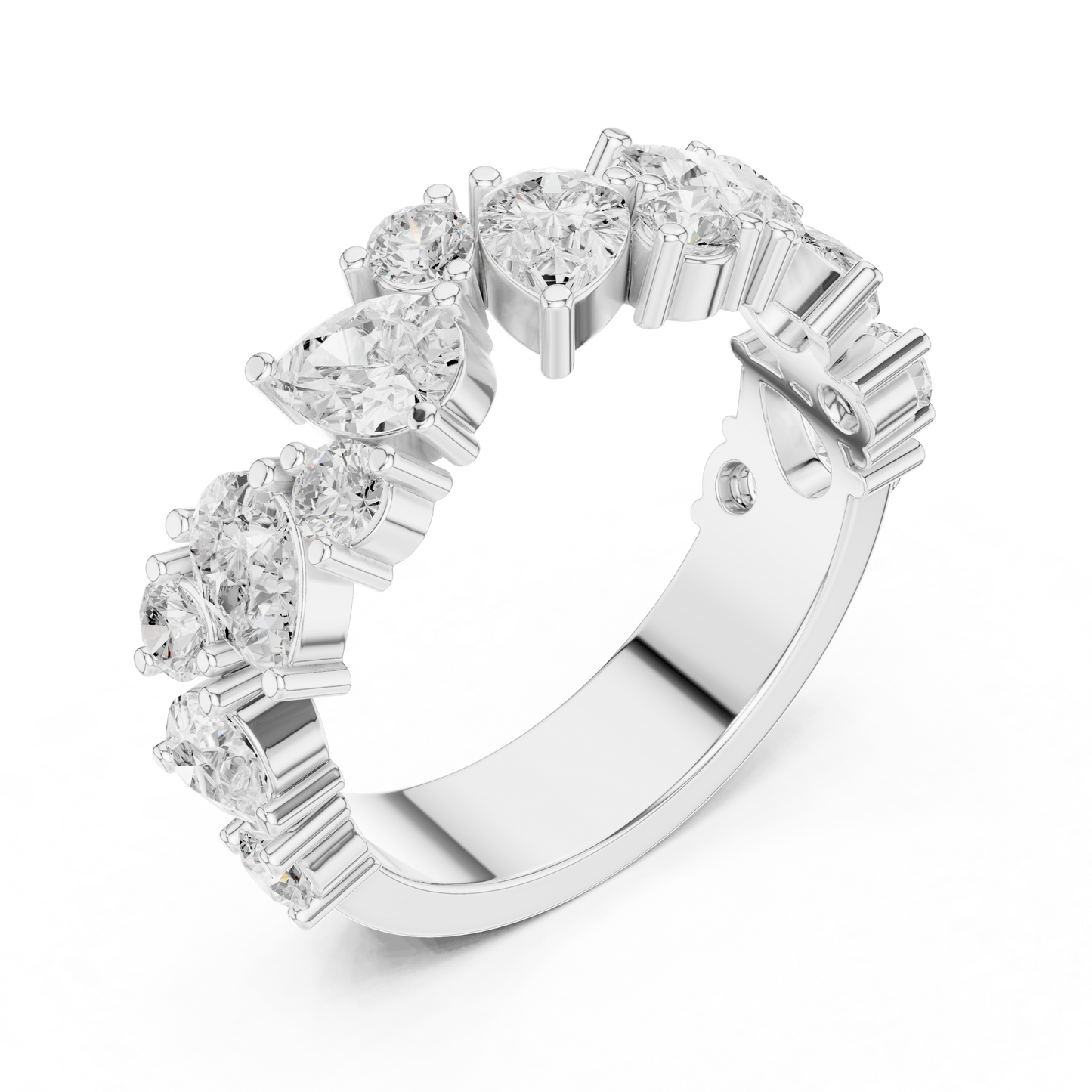 Pear Round Cut Lab Grown Diamond Ring in Silver