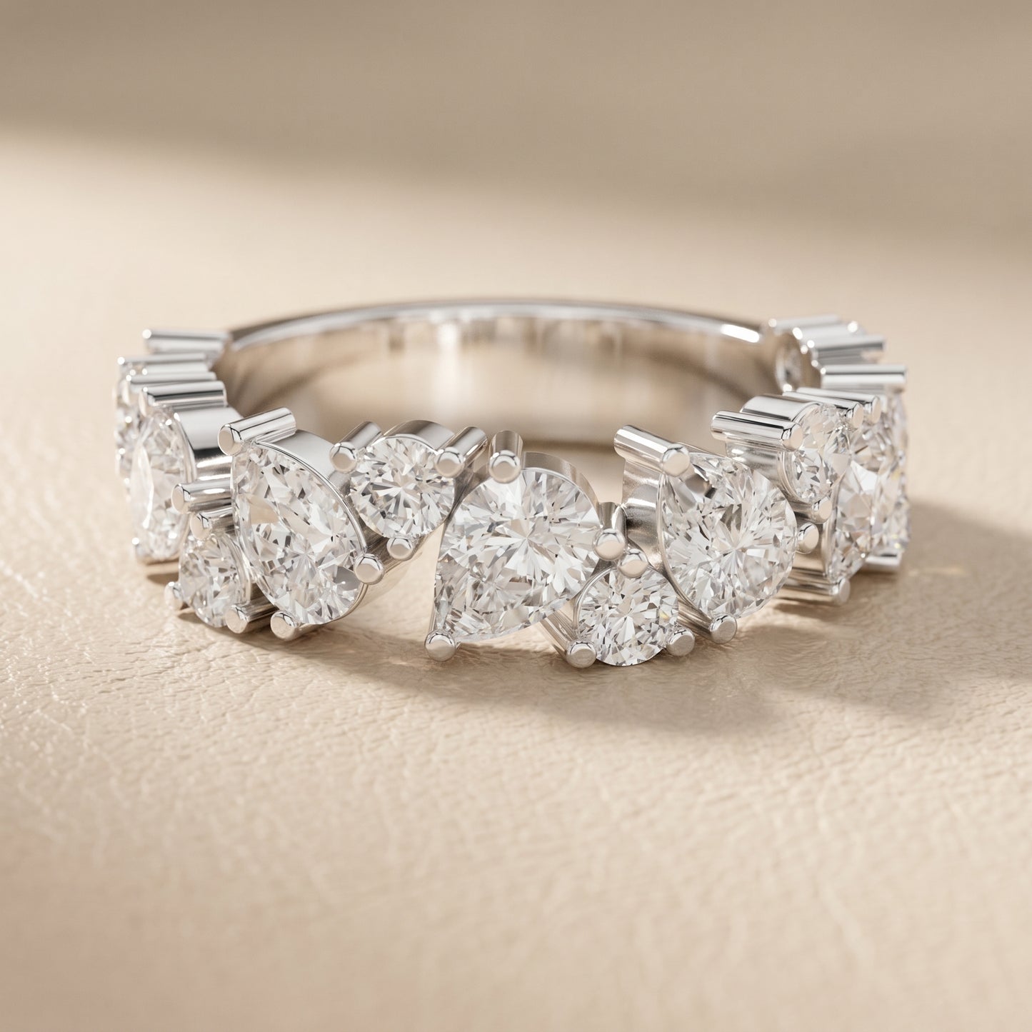 Pear Round Cut Lab Grown Diamond Ring in Silver