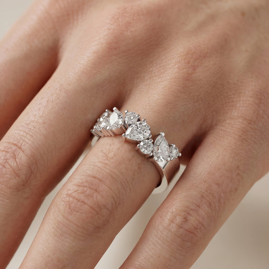 Pear Round Cut Lab Grown Diamond Ring in White Gold