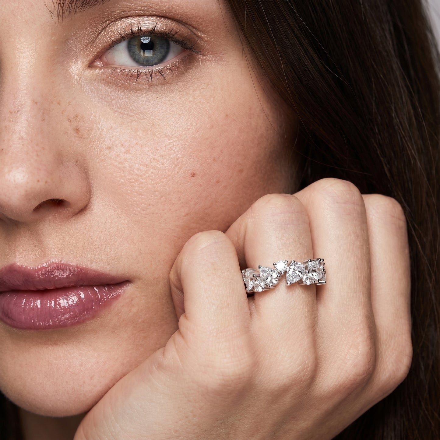 Pear Round Cut Lab Grown Diamond Ring in Platinum