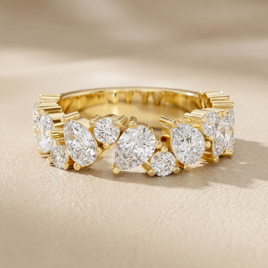 Pear Round Cut Lab Grown Diamond Ring in Yellow Gold