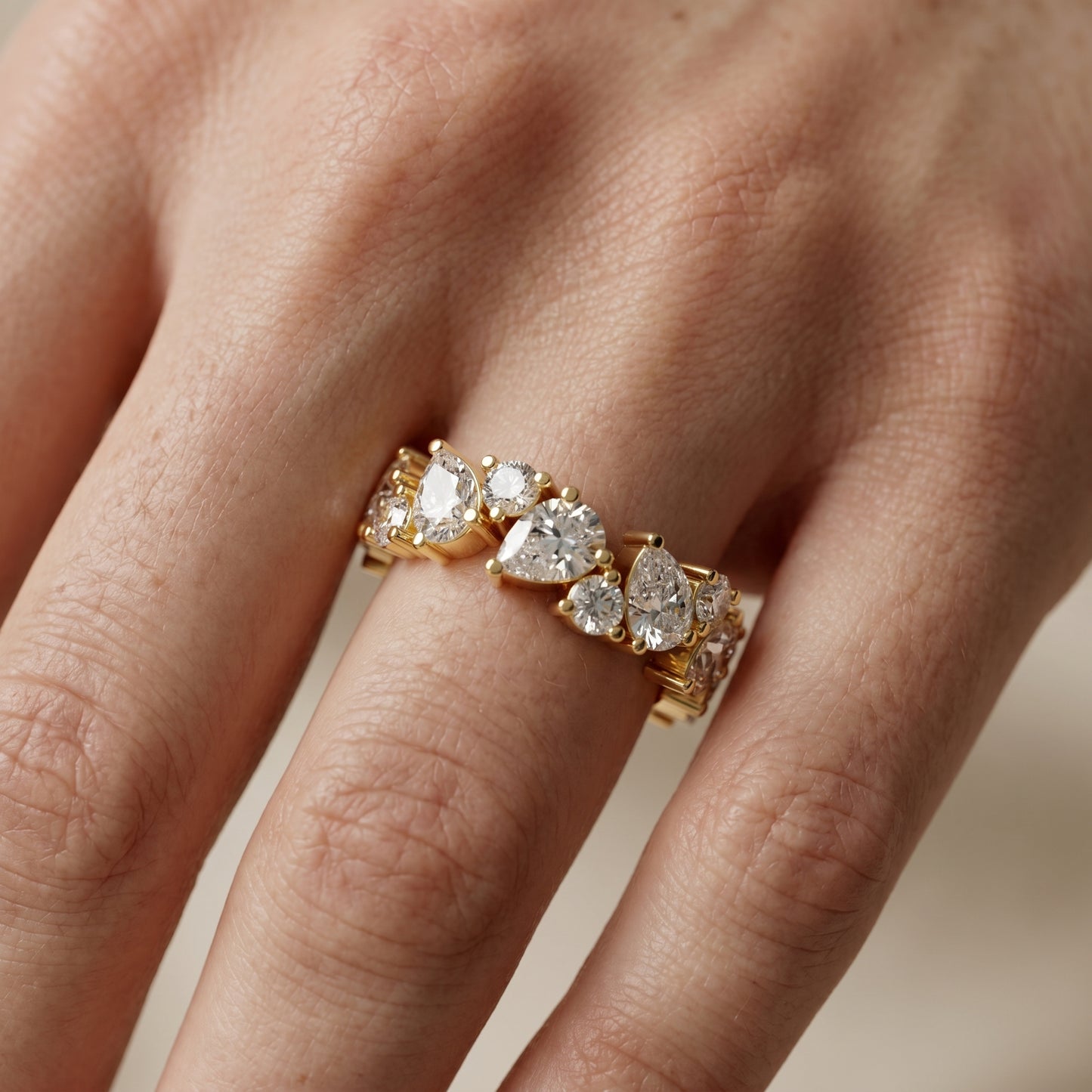 Pear Round Cut Lab Grown Diamond Ring in Yellow Gold
