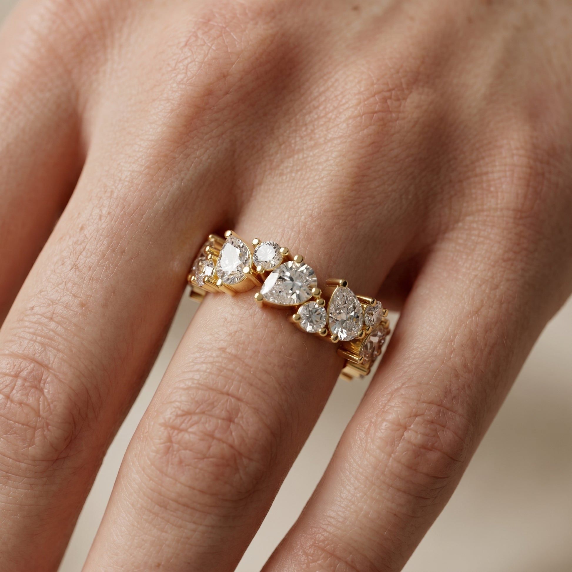 Pear Round Cut Lab Grown Diamond Ring in Yellow Gold