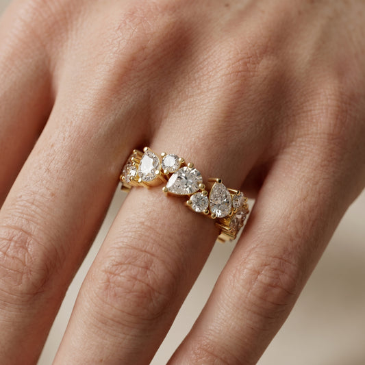 Pear Round Cut Lab Grown Diamond Ring in Yellow Gold