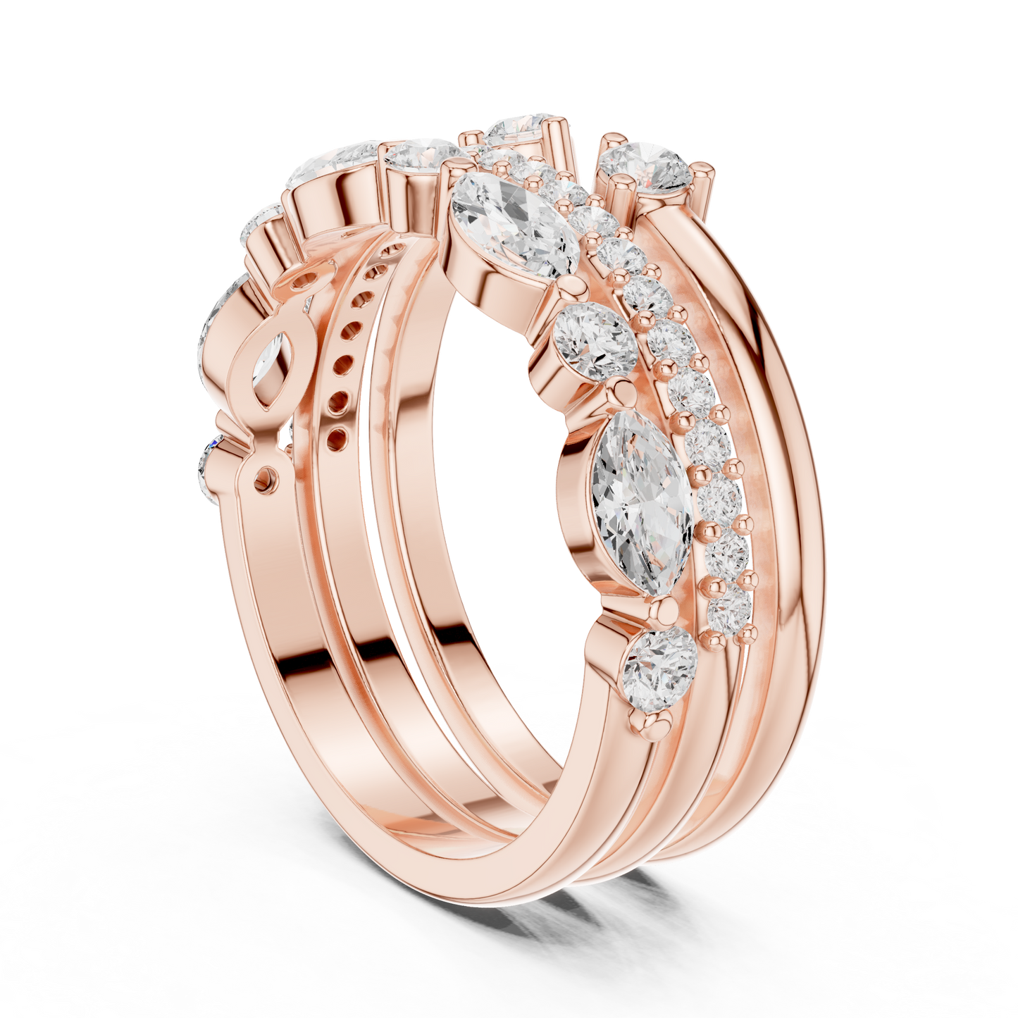 Marquise Round Cut Lab Grown Diamond Ring in Rose Gold