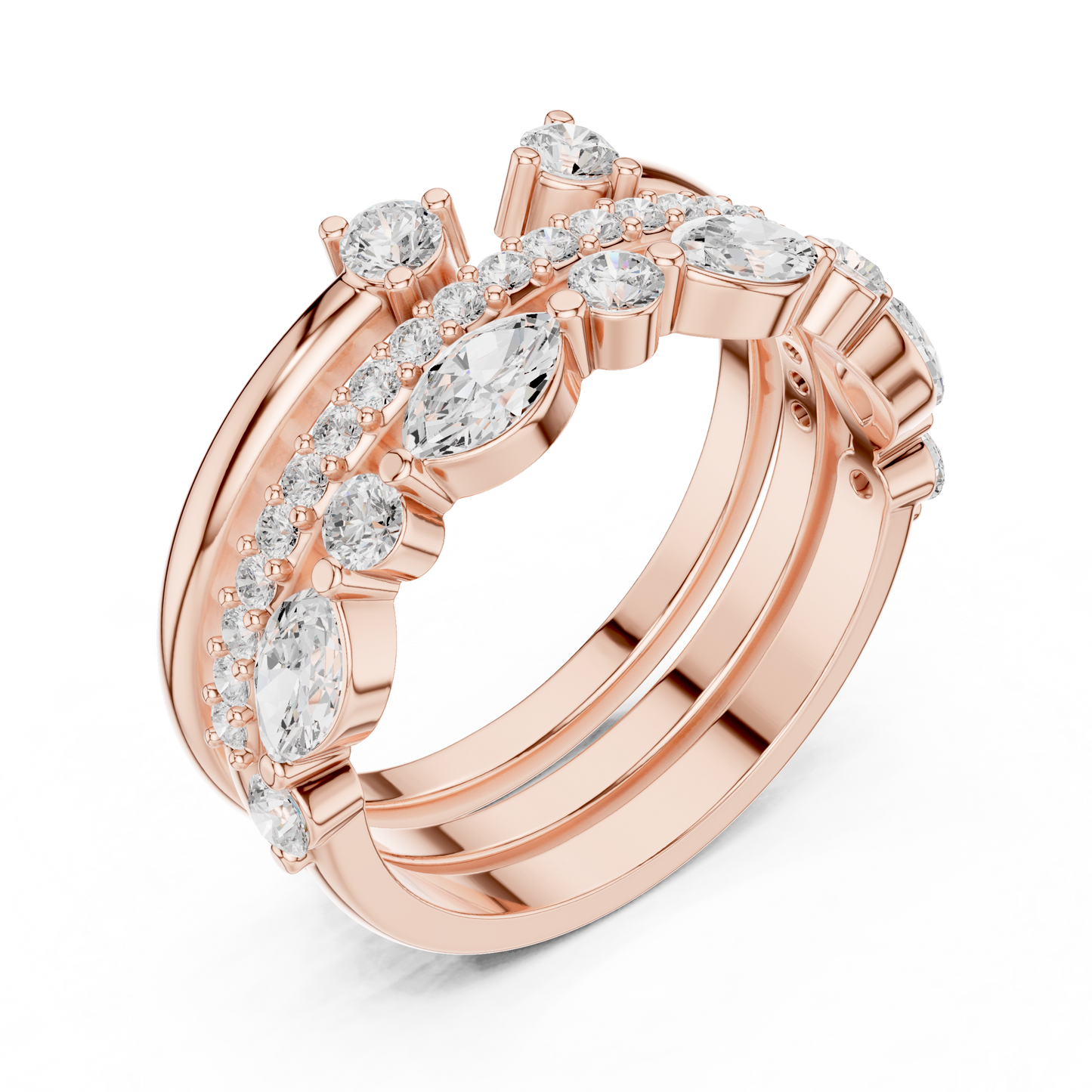 Marquise Round Cut Lab Grown Diamond Ring in Rose Gold