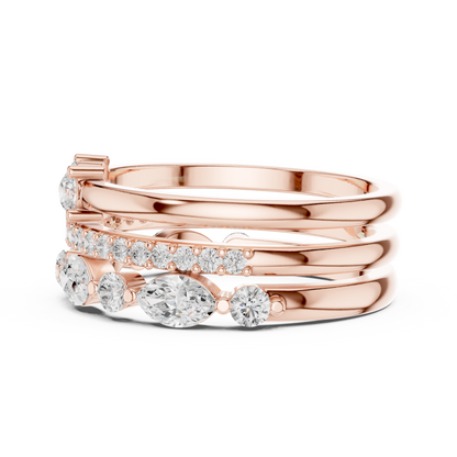 Marquise Round Cut Lab Grown Diamond Ring in Rose Gold