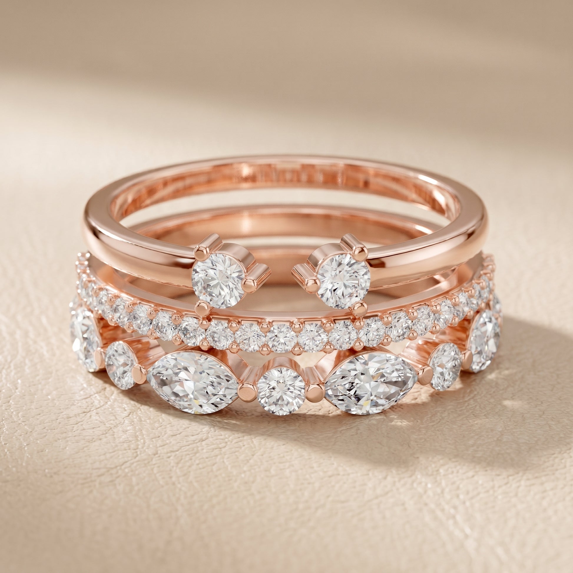 Marquise Round Cut Lab Grown Diamond Ring in Rose Gold