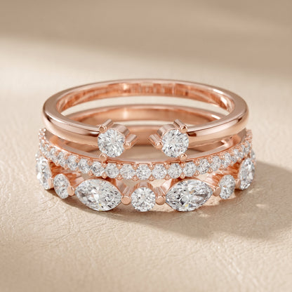 Marquise Round Cut Lab Grown Diamond Ring in Rose Gold