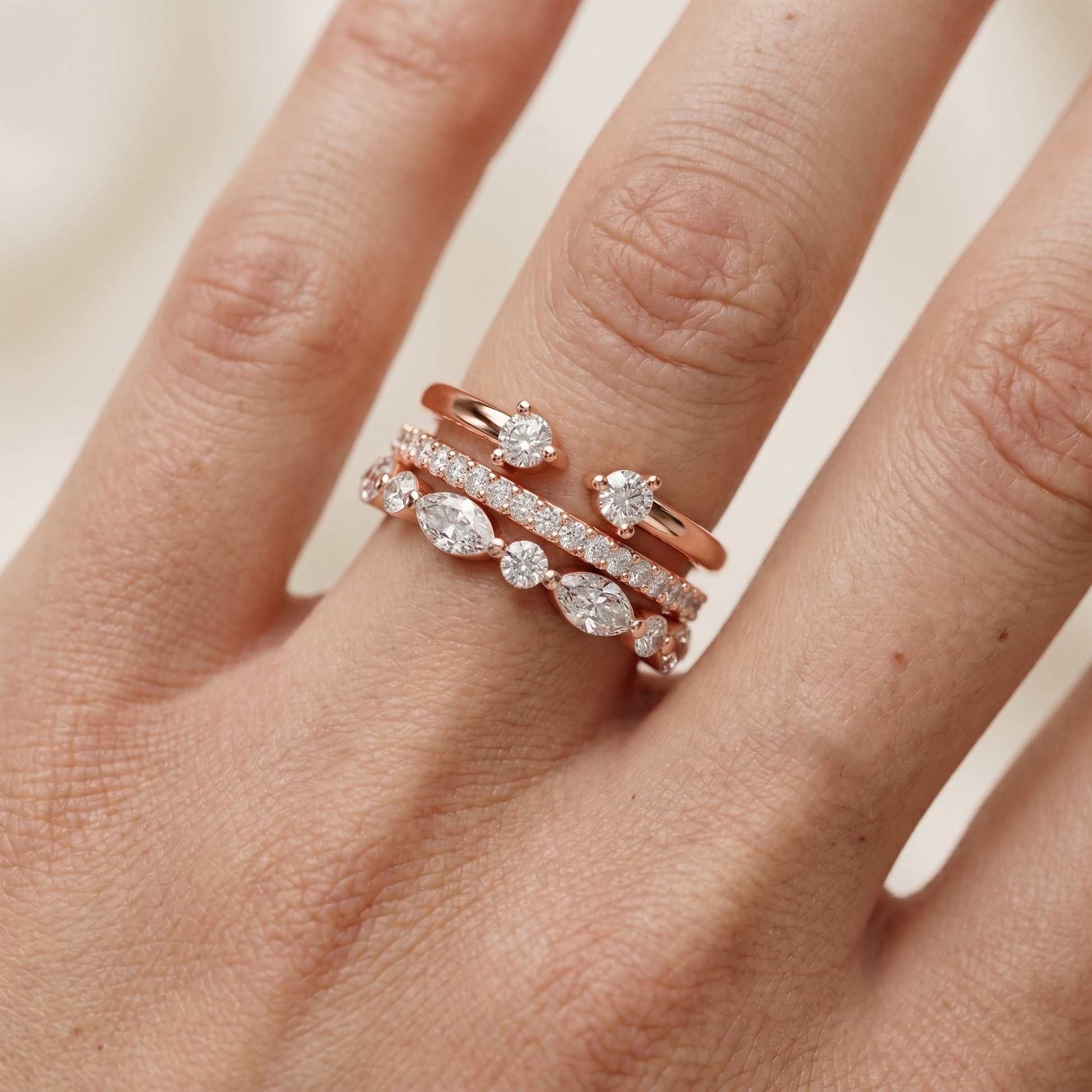 Marquise Round Cut Lab Grown Diamond Ring in Rose Gold