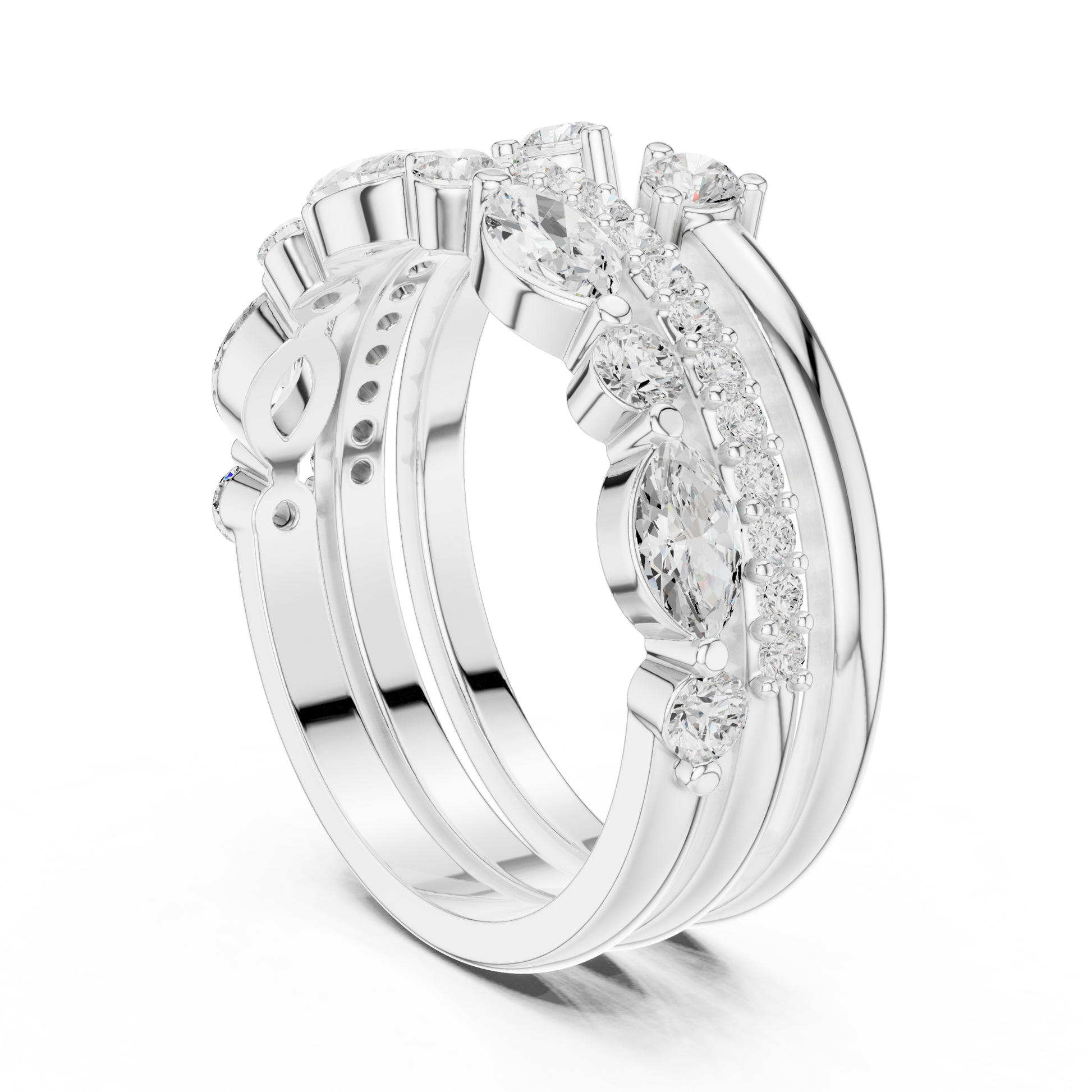 Marquise Round Cut Lab Grown Diamond Ring in White Gold