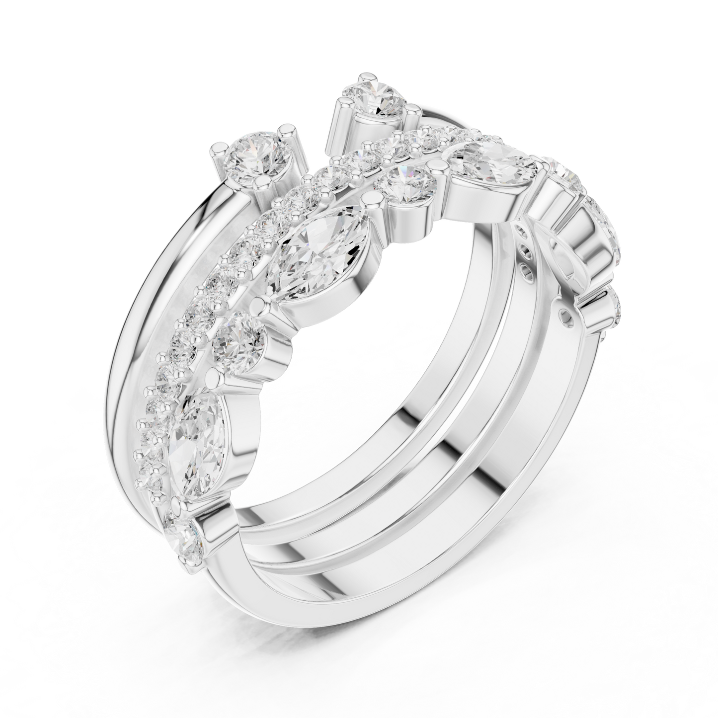 Marquise Round Cut Lab Grown Diamond Ring in White Gold