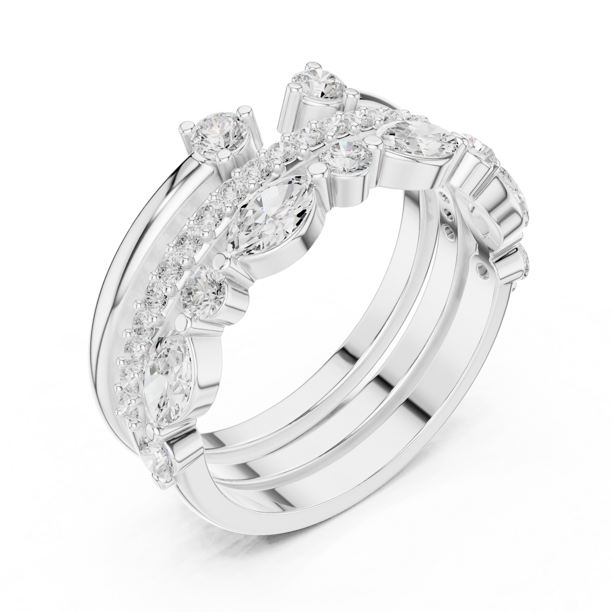 Marquise Round Cut Lab Grown Diamond Ring in White Gold