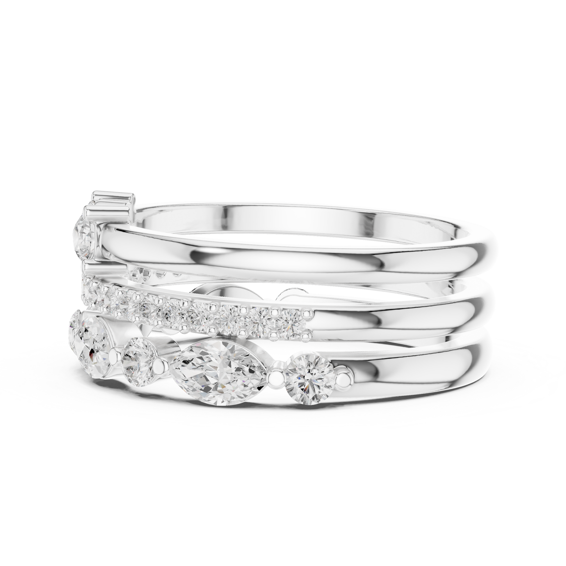 Marquise Round Cut Lab Grown Diamond Ring in Silver