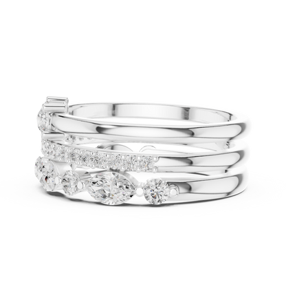 Marquise Round Cut Lab Grown Diamond Ring in Silver