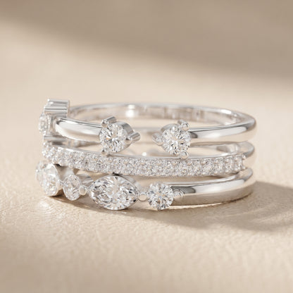 Marquise Round Cut Lab Grown Diamond Ring in Silver