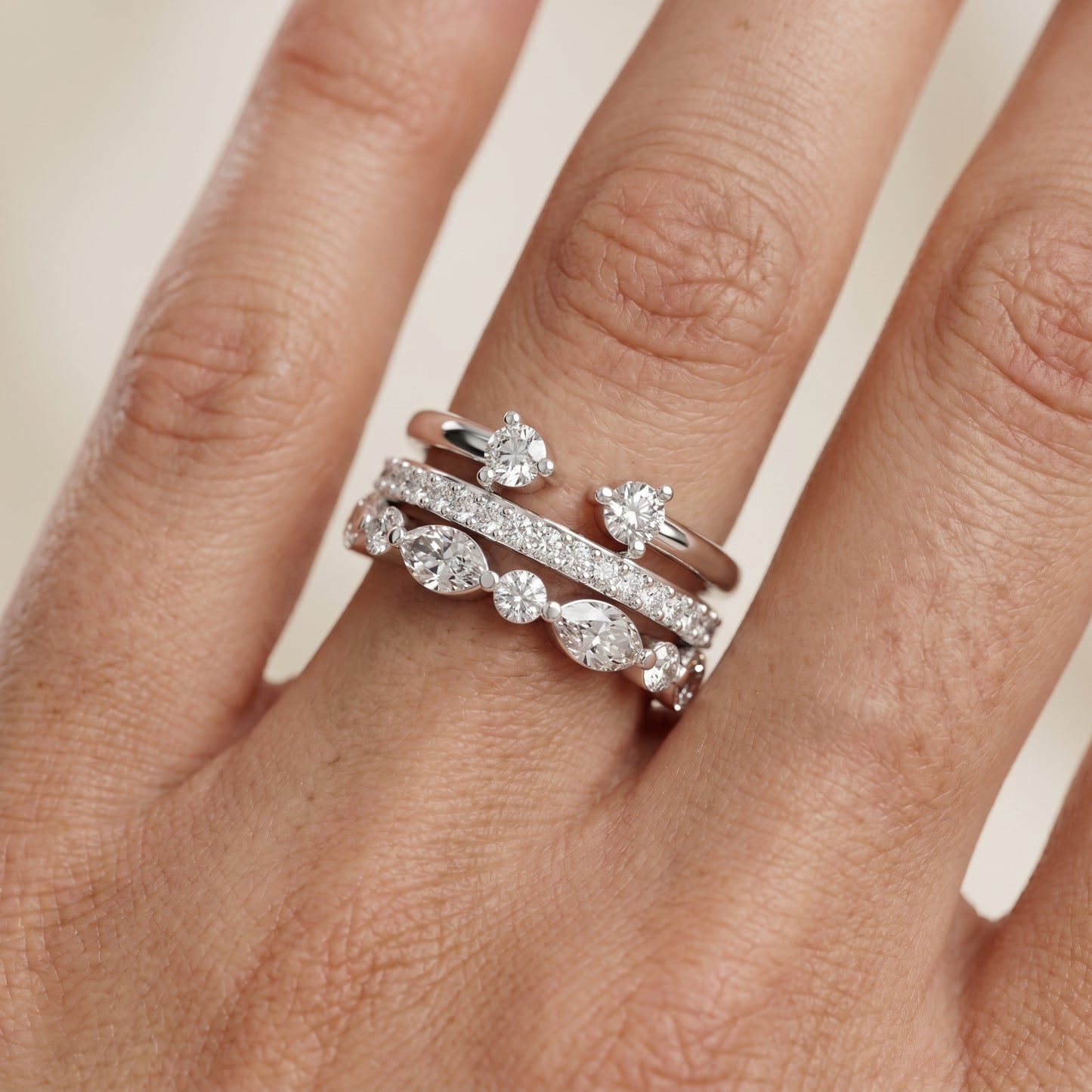 Marquise Round Cut Lab Grown Diamond Ring in White Gold