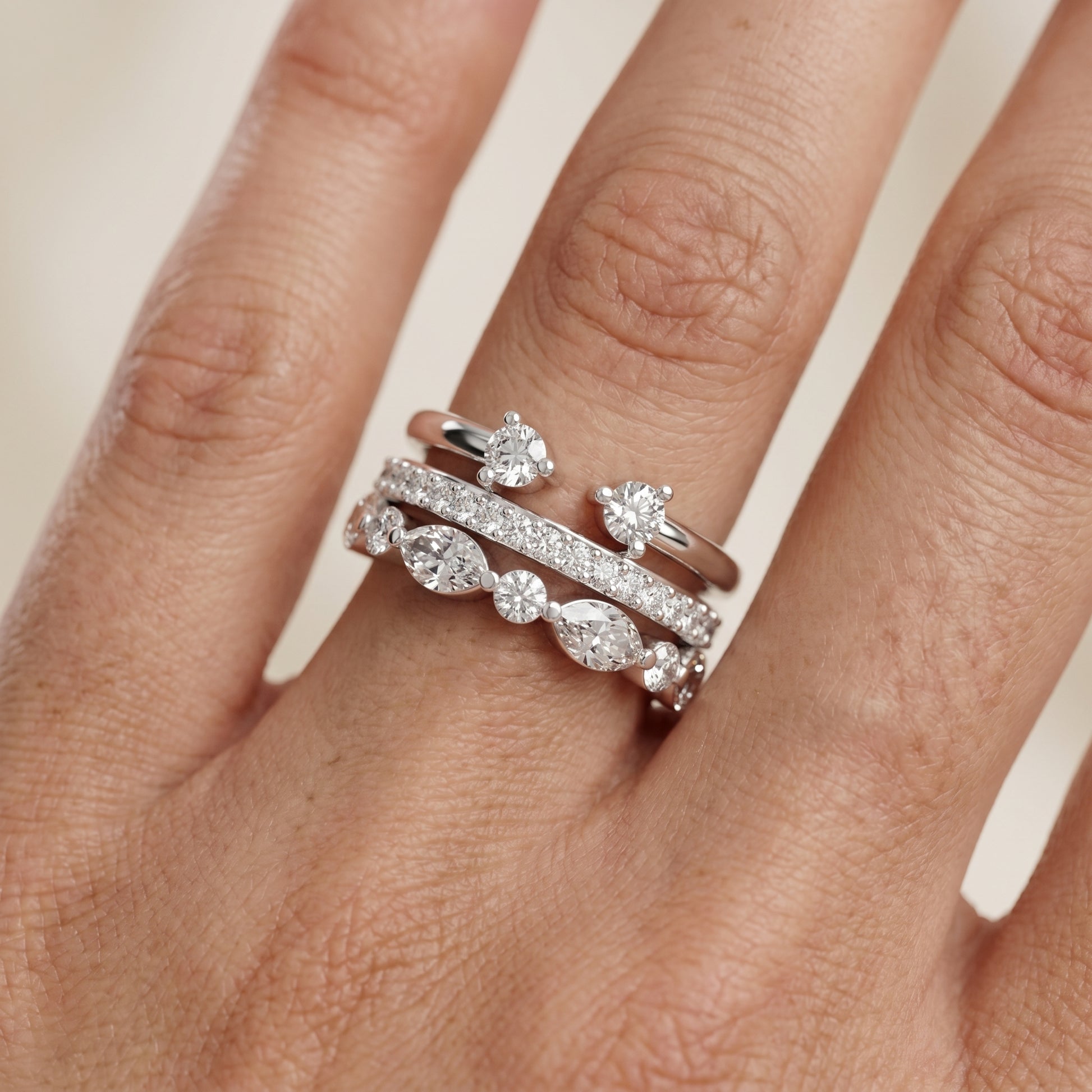 Marquise Round Cut Lab Grown Diamond Ring in White Gold
