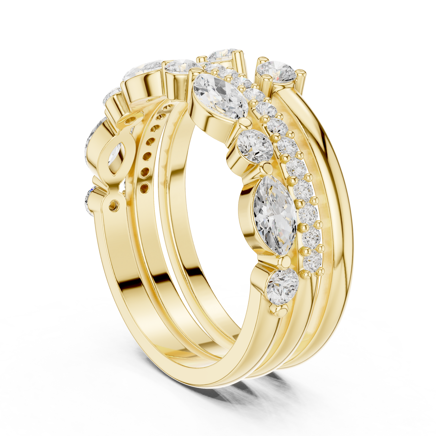 Marquise Round Cut Lab Grown Diamond Ring in Yellow Gold