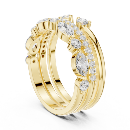 Marquise Round Cut Lab Grown Diamond Ring in Yellow Gold
