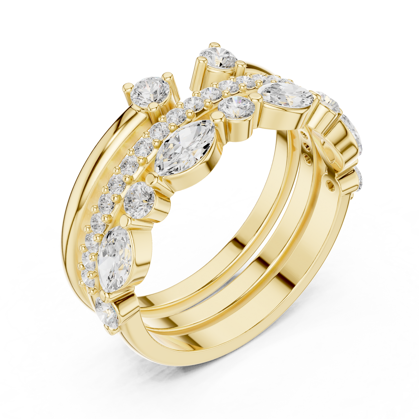 Marquise Round Cut Lab Grown Diamond Ring in Yellow Gold