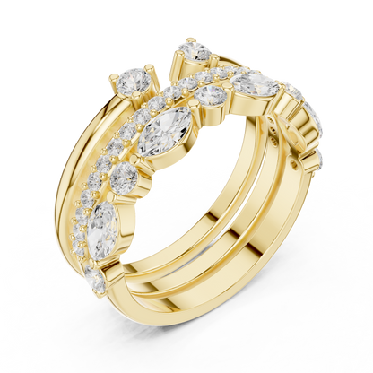 Marquise Round Cut Lab Grown Diamond Ring in Yellow Gold