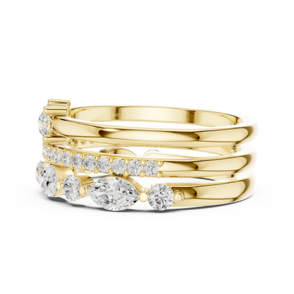 Marquise Round Cut Lab Grown Diamond Ring in Yellow Gold