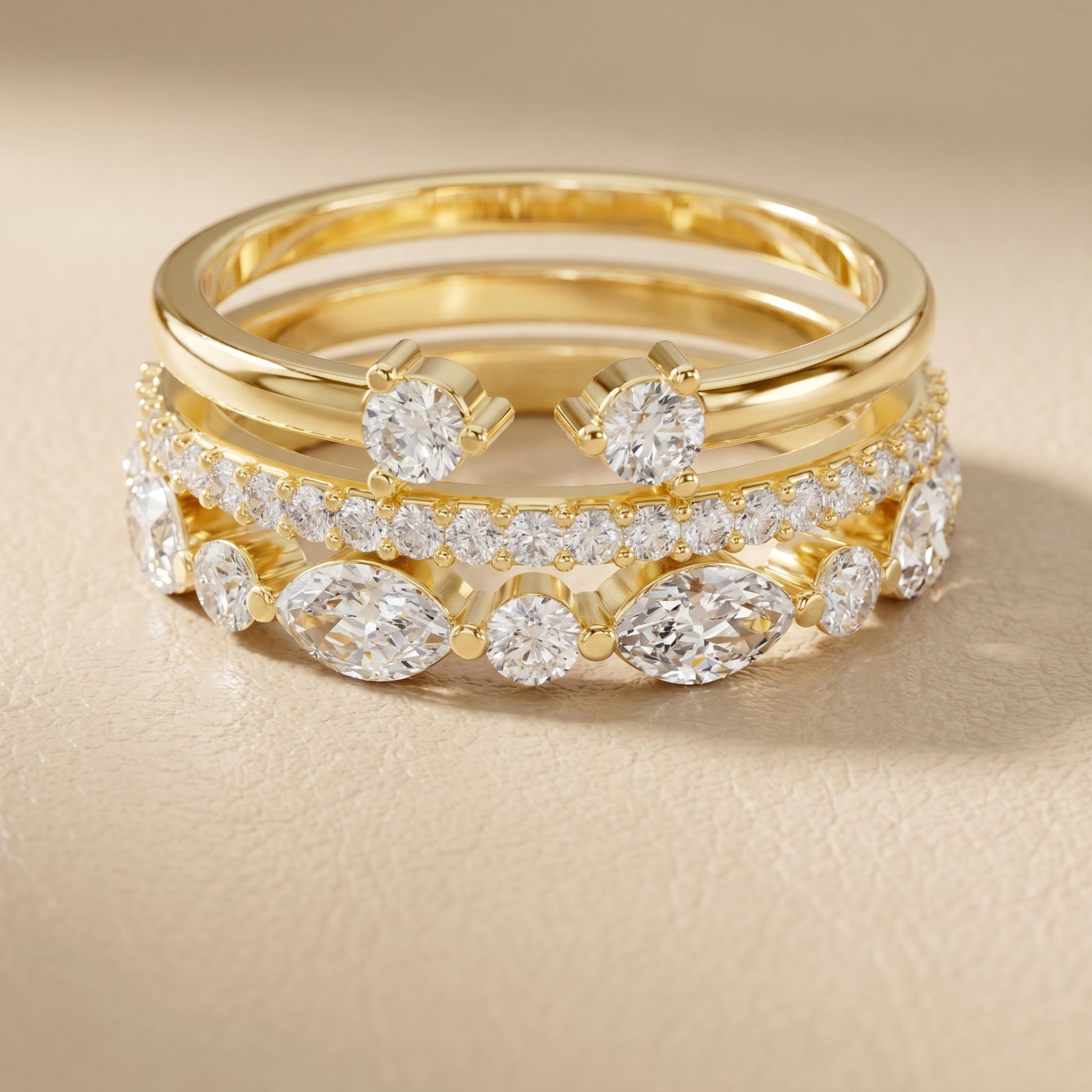 Marquise Round Cut Lab Grown Diamond Ring in Yellow Gold