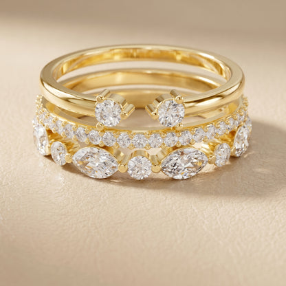 Marquise Round Cut Lab Grown Diamond Ring in Yellow Gold
