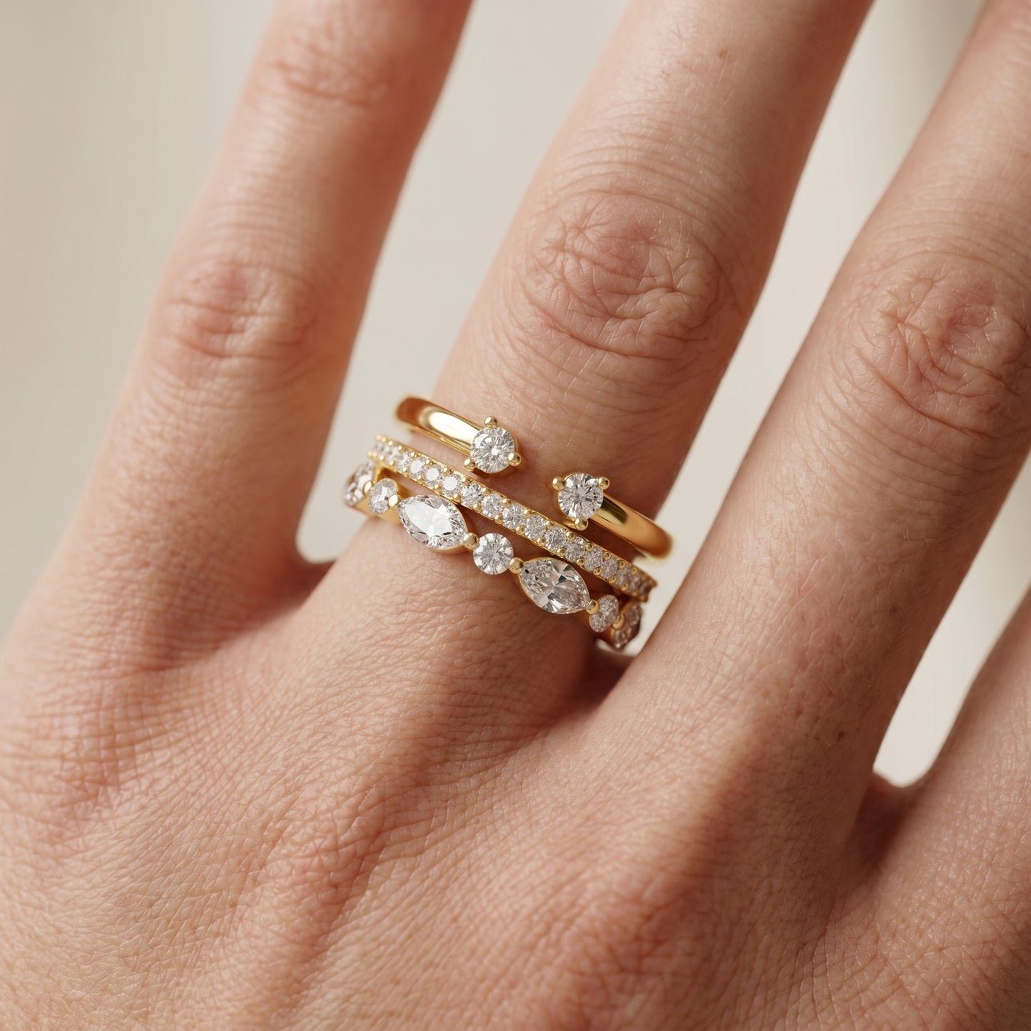 Marquise Round Cut Lab Grown Diamond Ring in Yellow Gold