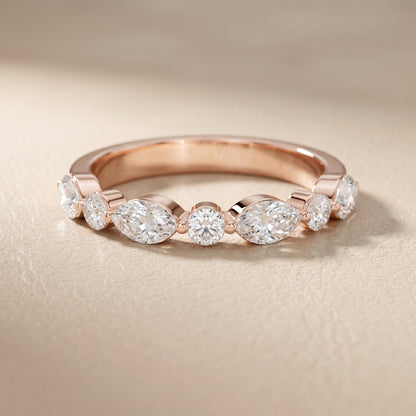 Marquise Round Cut Lab Grown Diamond Ring in Rose Gold