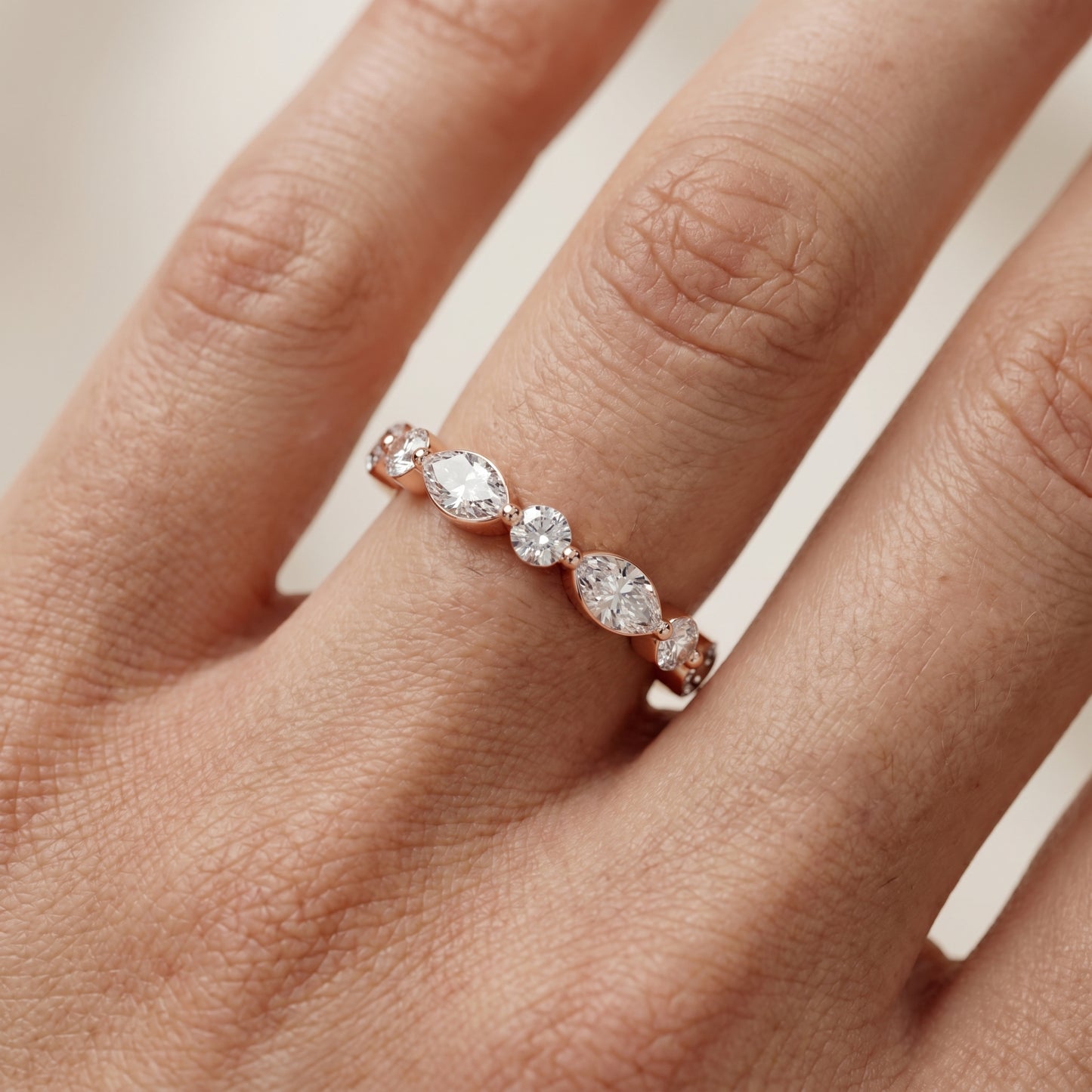 Marquise Round Cut Lab Grown Diamond Ring in Rose Gold