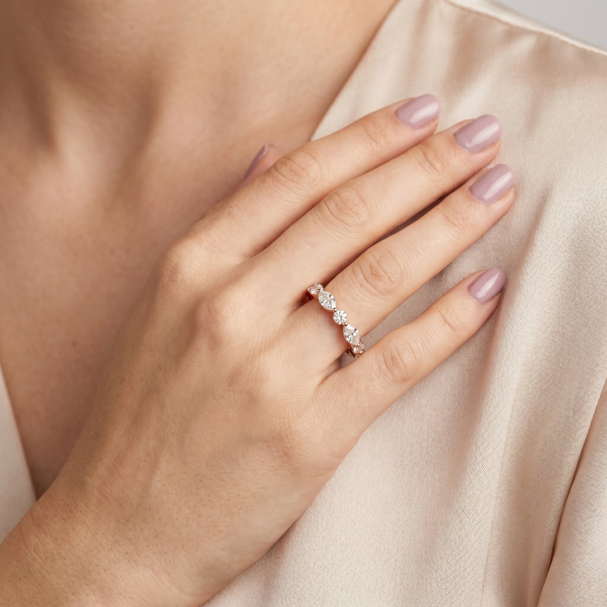 Marquise Round Cut Lab Grown Diamond Ring in Rose Gold