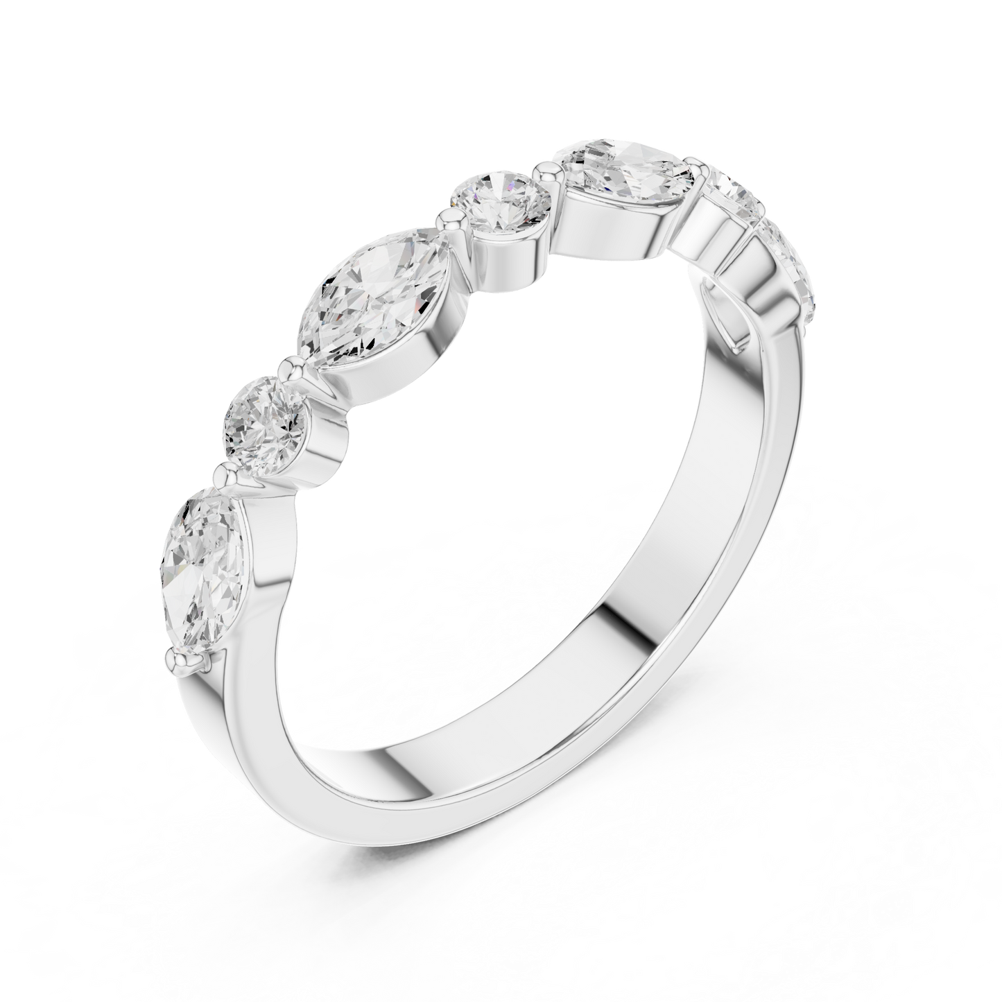 Marquise Round Cut Lab Grown Diamond Ring in White Gold