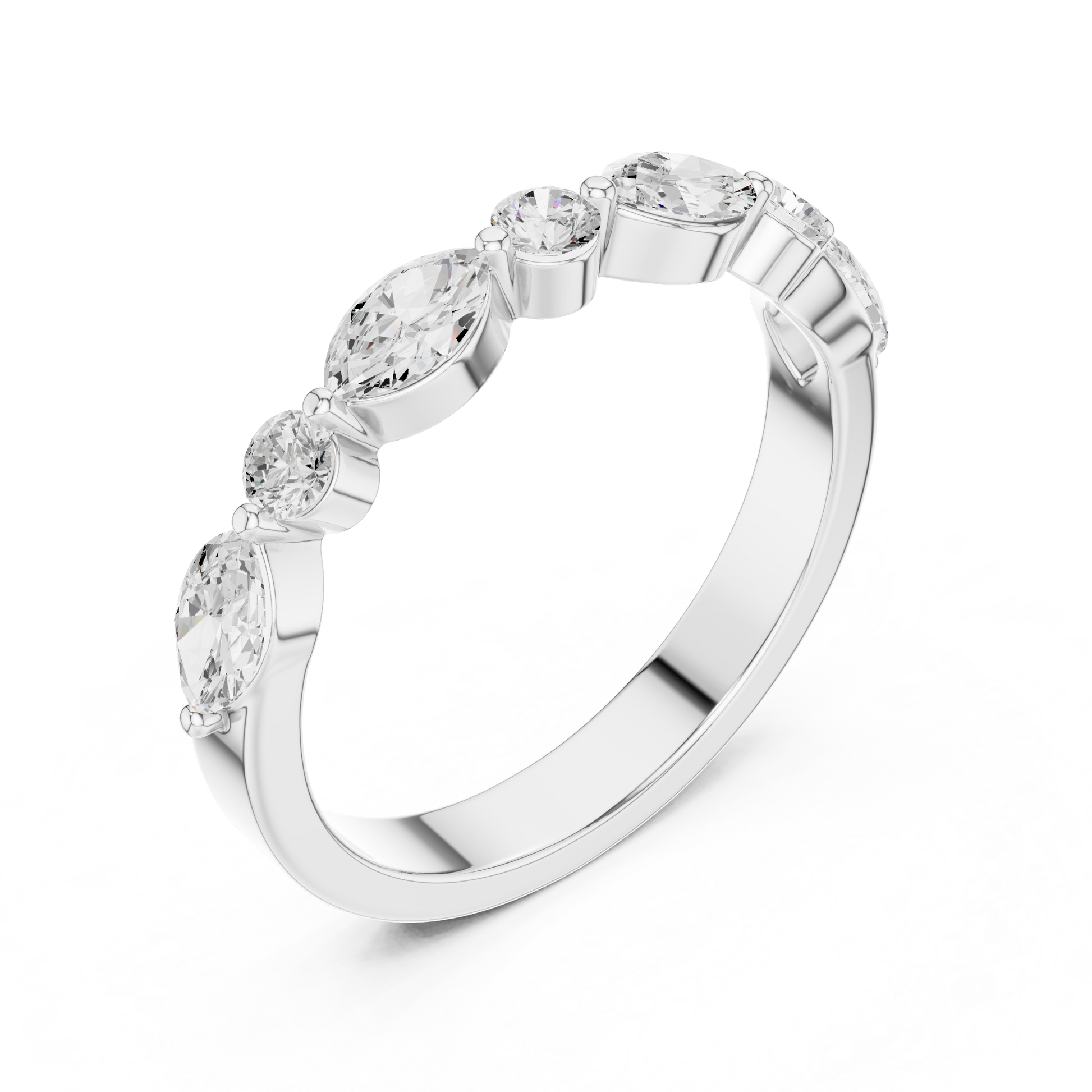 Marquise Round Cut Lab Grown Diamond Ring in White Gold
