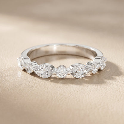 Marquise Round Cut Lab Grown Diamond Ring in White Gold