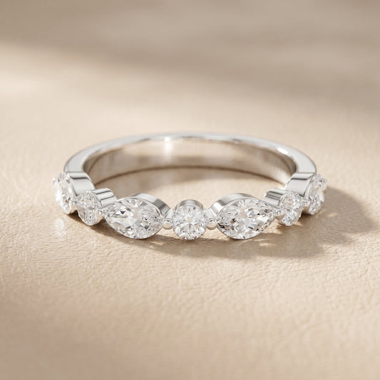 Marquise Round Cut Lab Grown Diamond Ring in White Gold