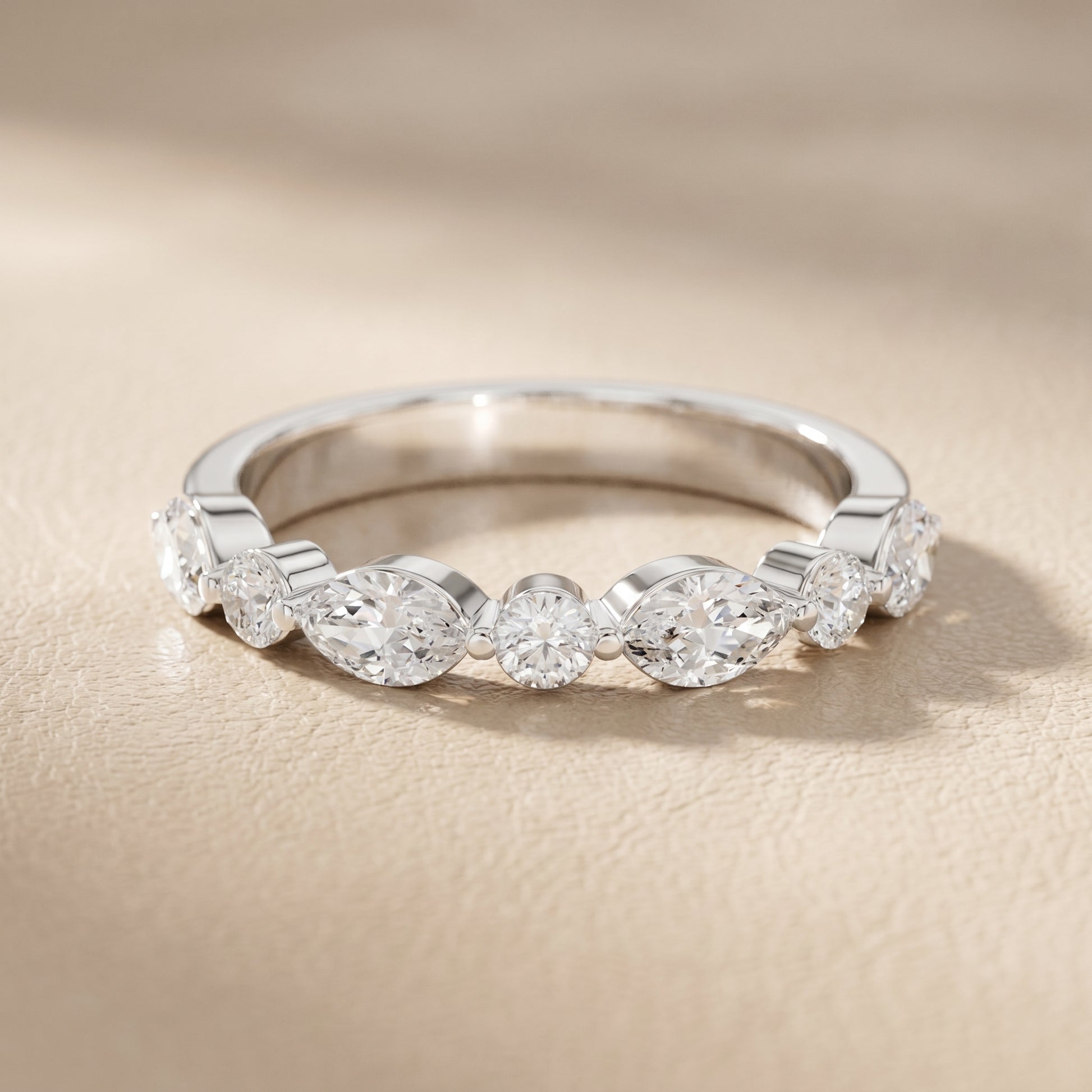 Marquise Round Cut Lab Grown Diamond Ring in Platinum