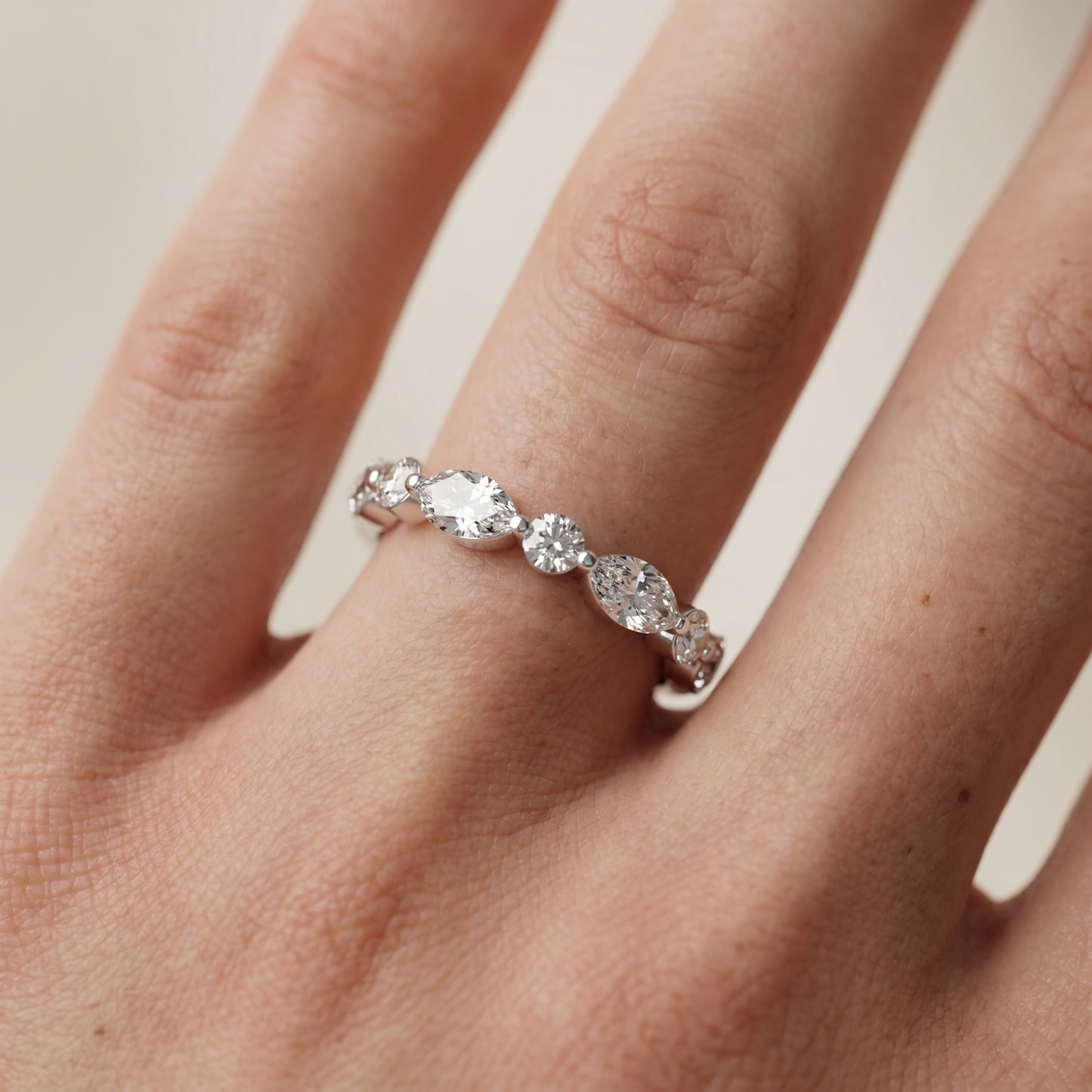 Marquise Round Cut Lab Grown Diamond Ring in Platinum