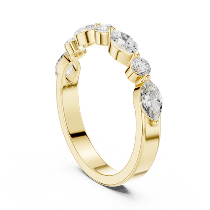Marquise Round Cut Lab Grown Diamond Ring in Yellow Gold